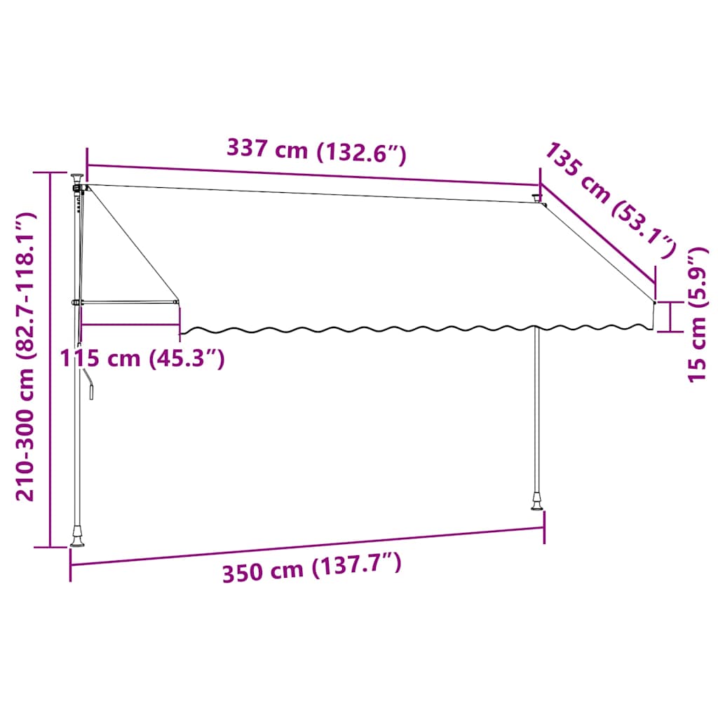 markise 350x150 cm sammenrullelig stof og stål antracitgrå