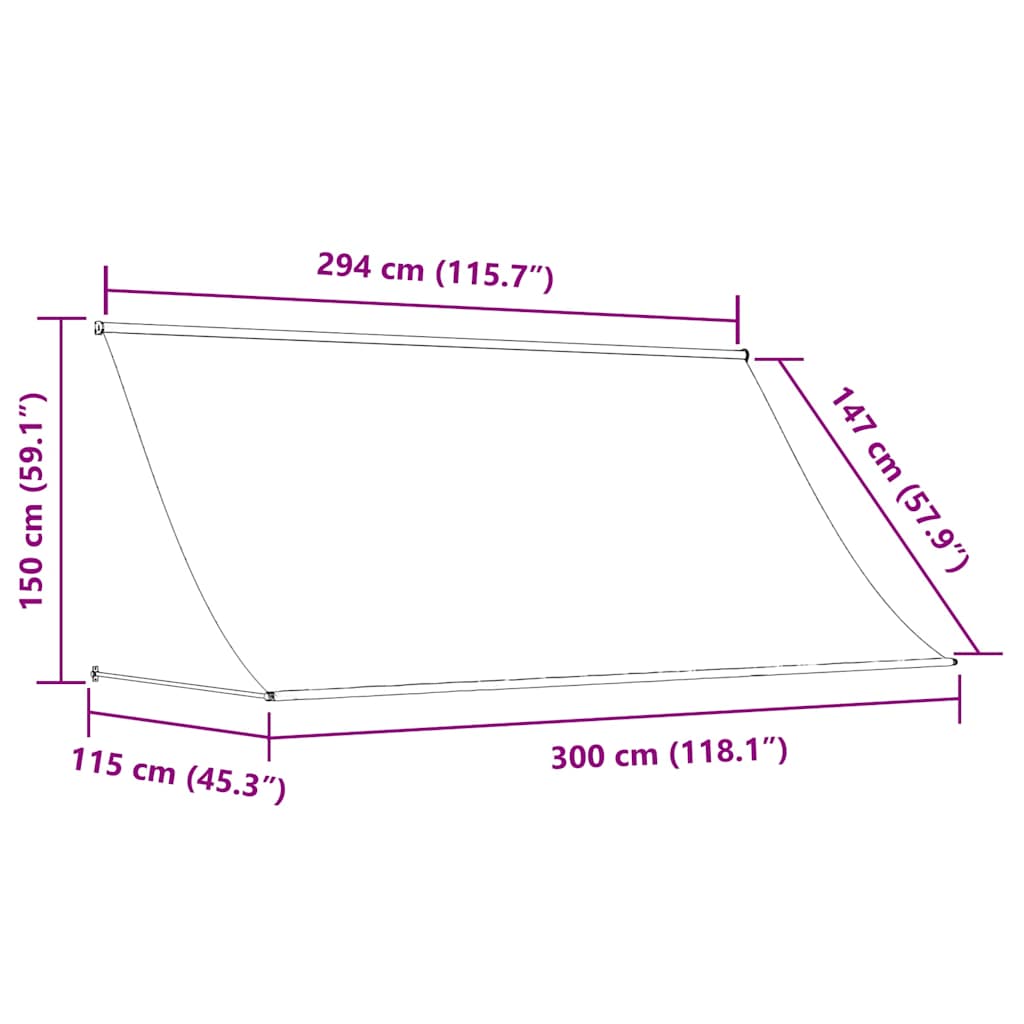 markise 300x150 cm sammenrullelig stof og stål antracitgrå