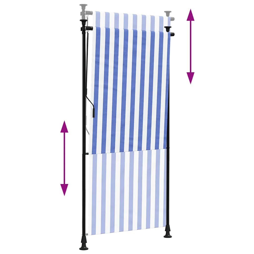 udendørs rullegardin 100x270 cm stof og stål blå og hvid