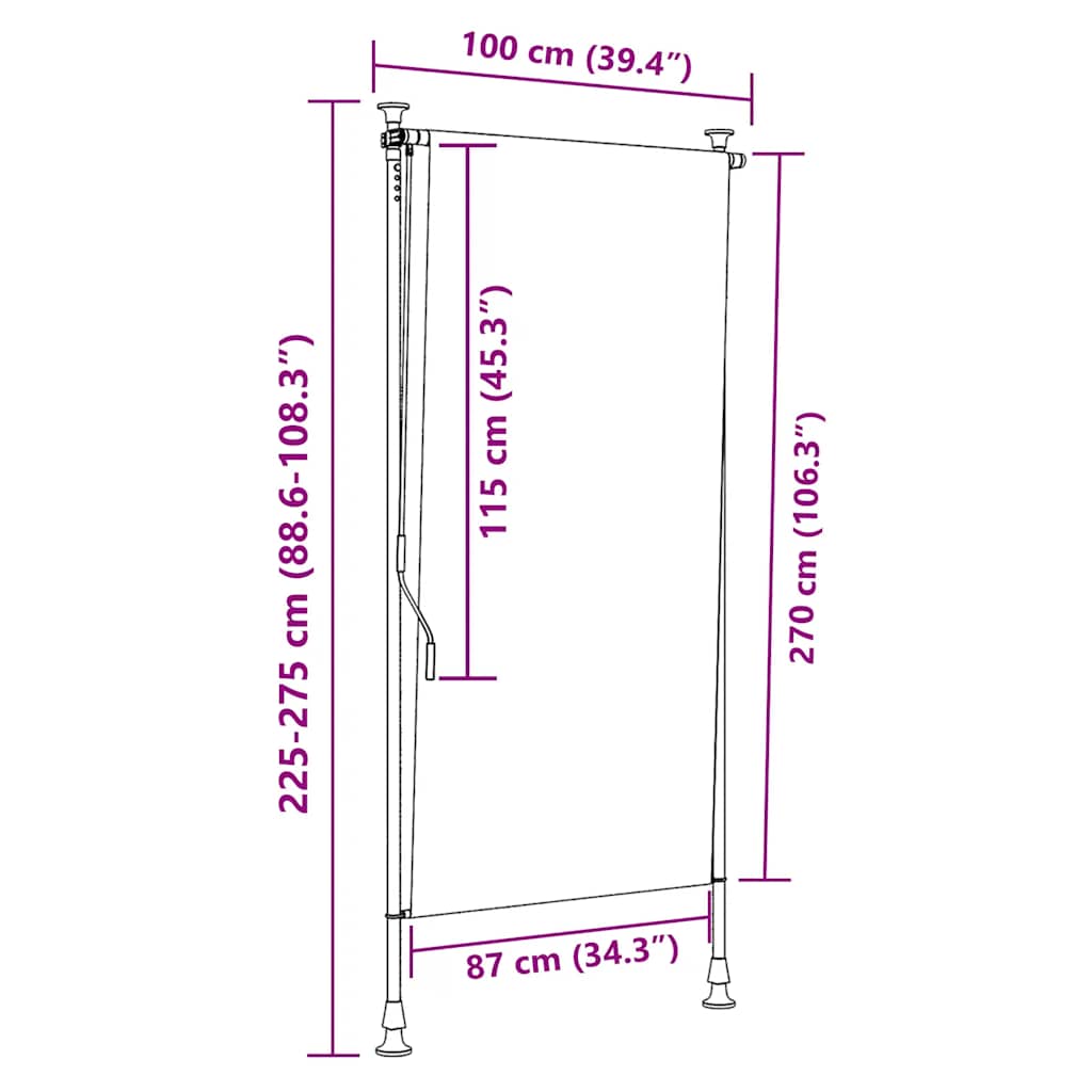 udendørs rullegardin 100x270 cm stof og stål blå og hvid