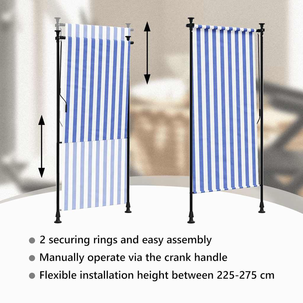 udendørs rullegardin 100x270 cm stof og stål blå og hvid
