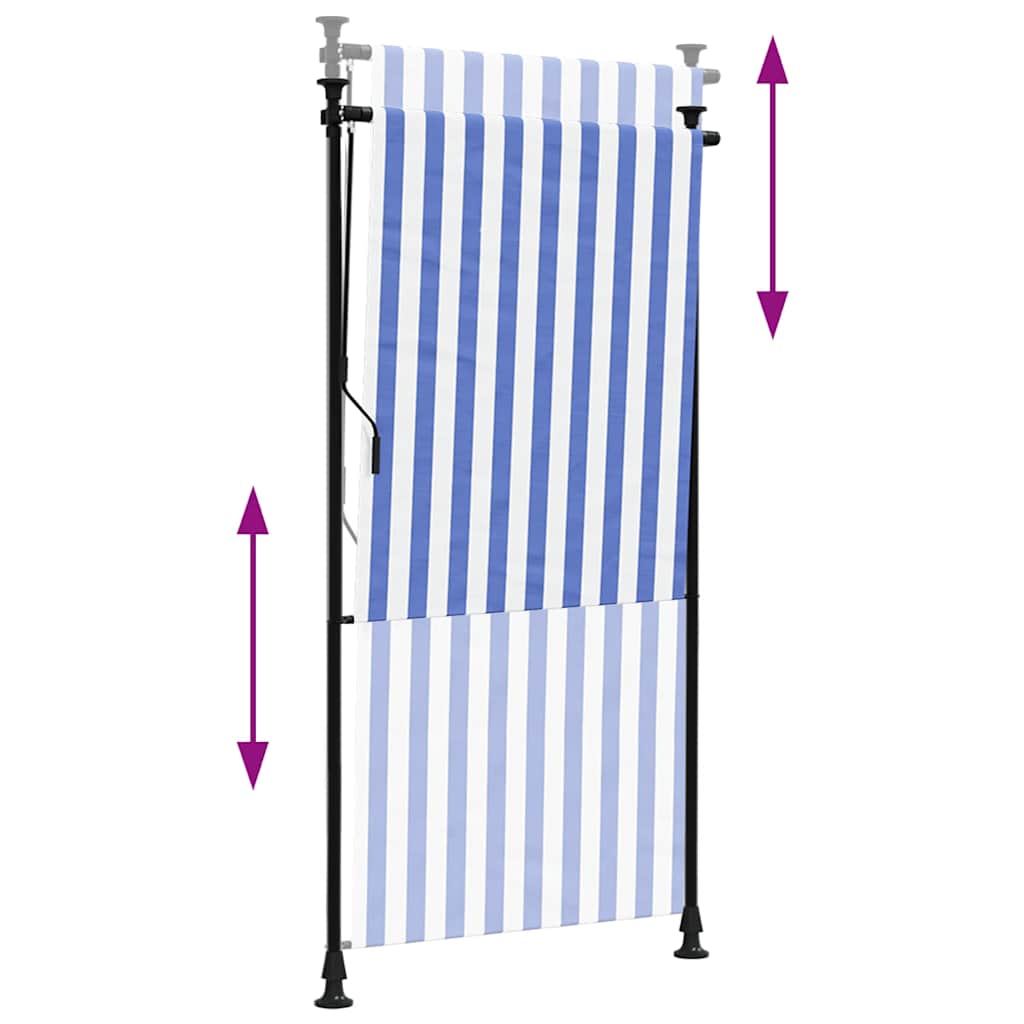 udendørs rullegardin 120x270 cm stof og stål blå og hvid