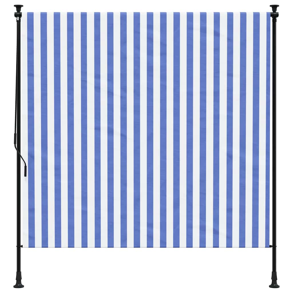 udendørs rullegardin 150x270 cm stof og stål blå og hvid