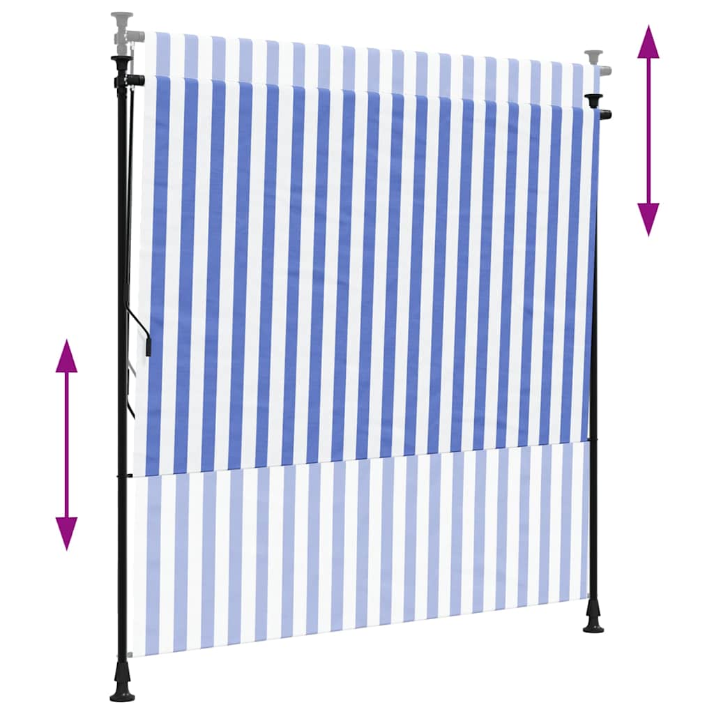 udendørs rullegardin 150x270 cm stof og stål blå og hvid
