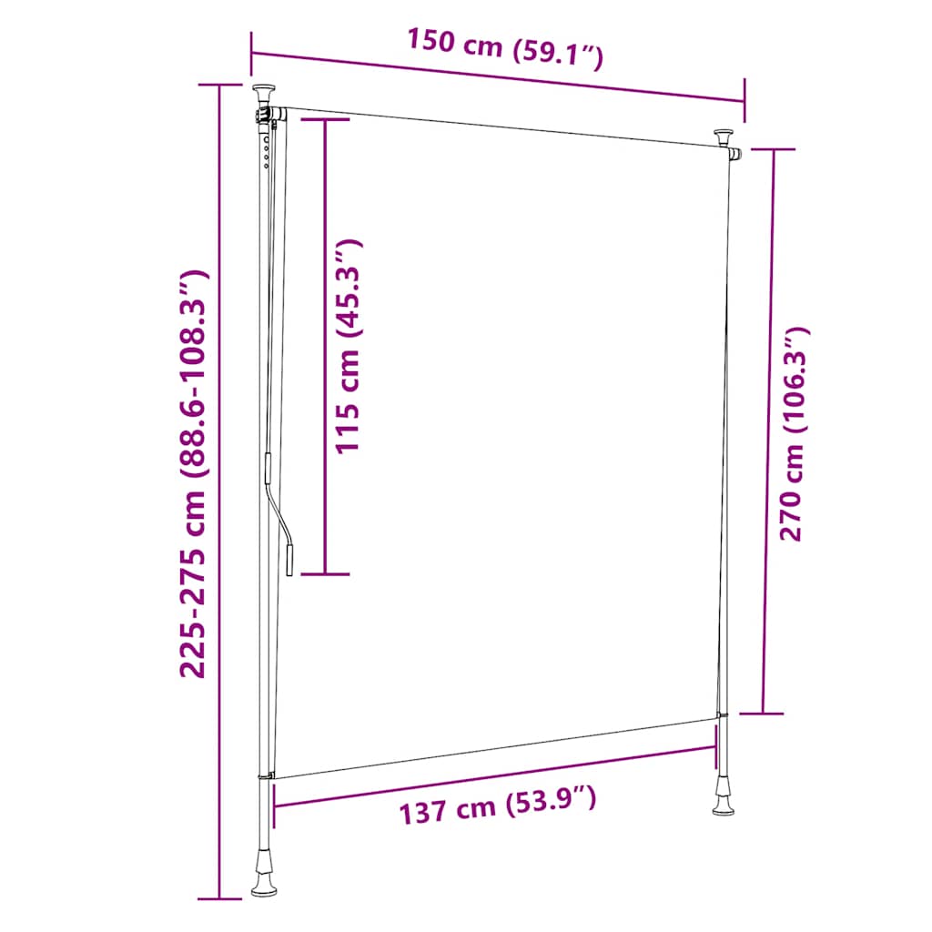 udendørs rullegardin 150x270 cm stof og stål blå og hvid
