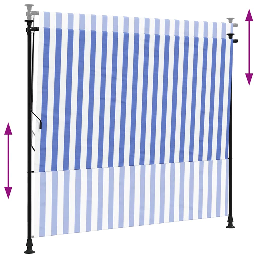 udendørs rullegardin 200x270 cm stof og stål blå og hvid