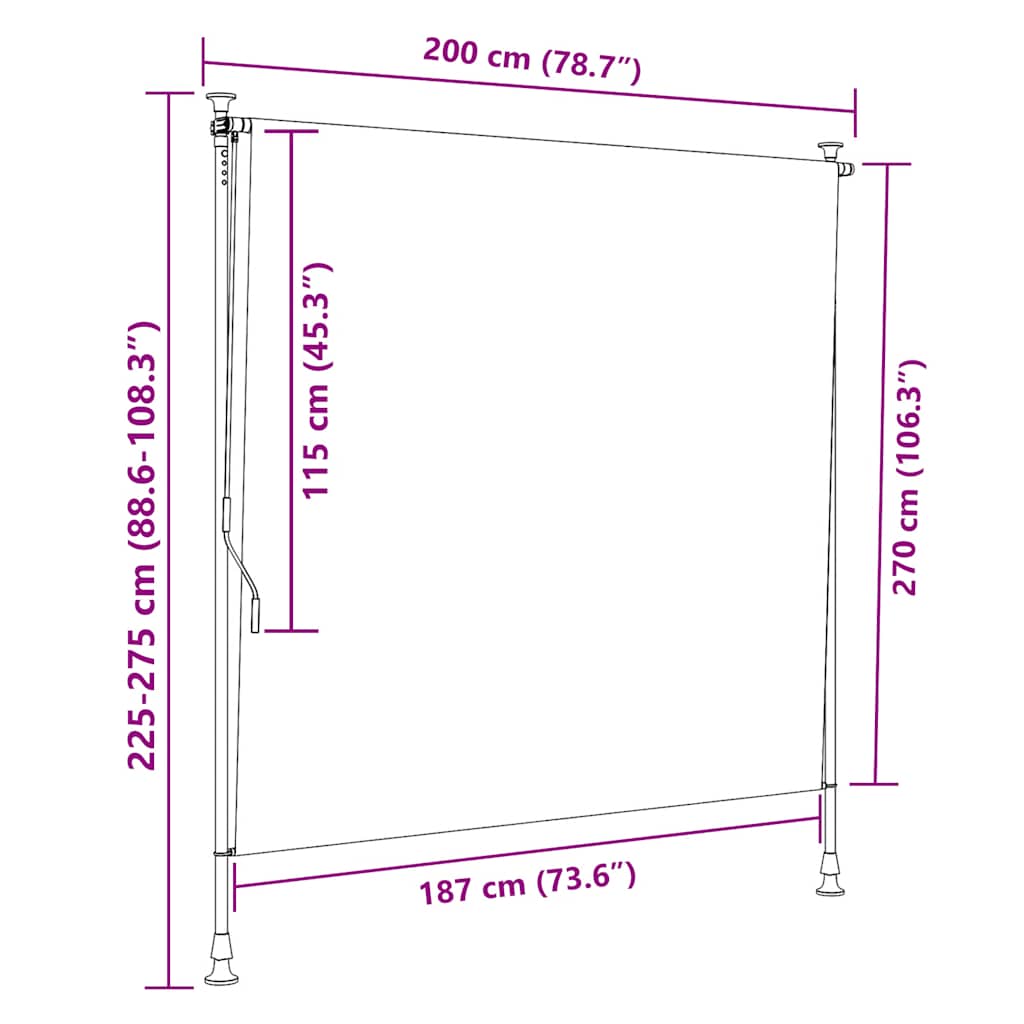 udendørs rullegardin 200x270 cm stof og stål blå og hvid