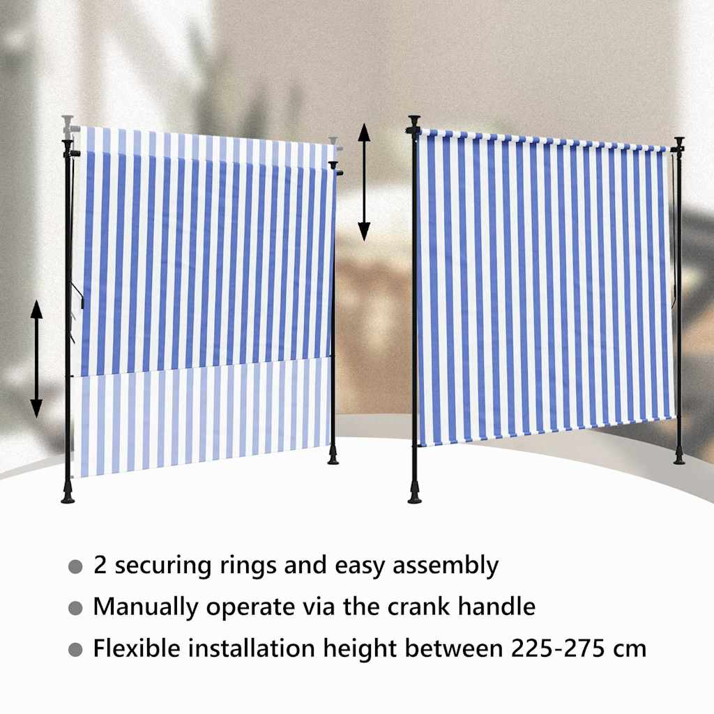 udendørs rullegardin 200x270 cm stof og stål blå og hvid