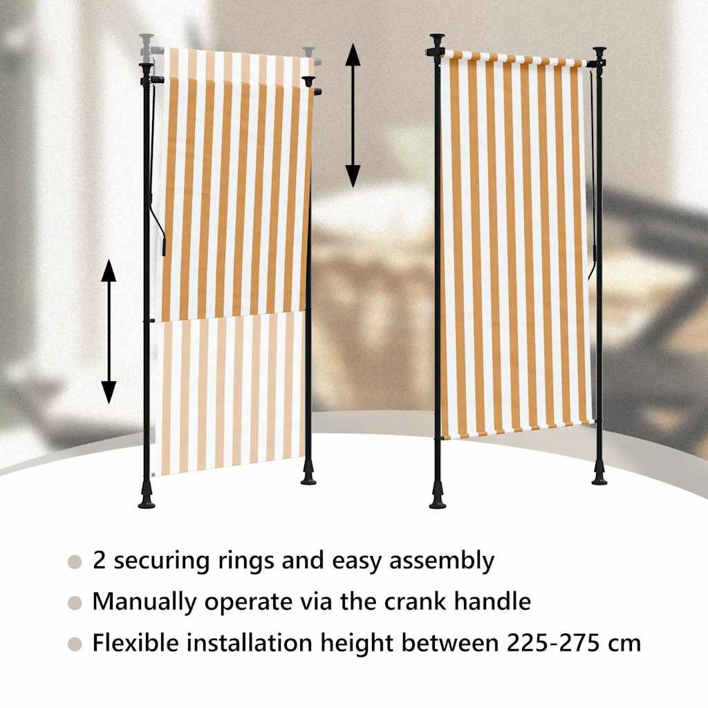 udendørs rullegardin 100x270 cm stof og stål orange og hvid