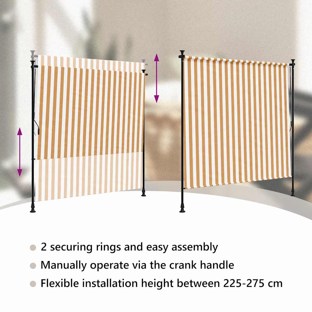 udendørs rullegardin 150x270 cm stof og stål orange og hvid