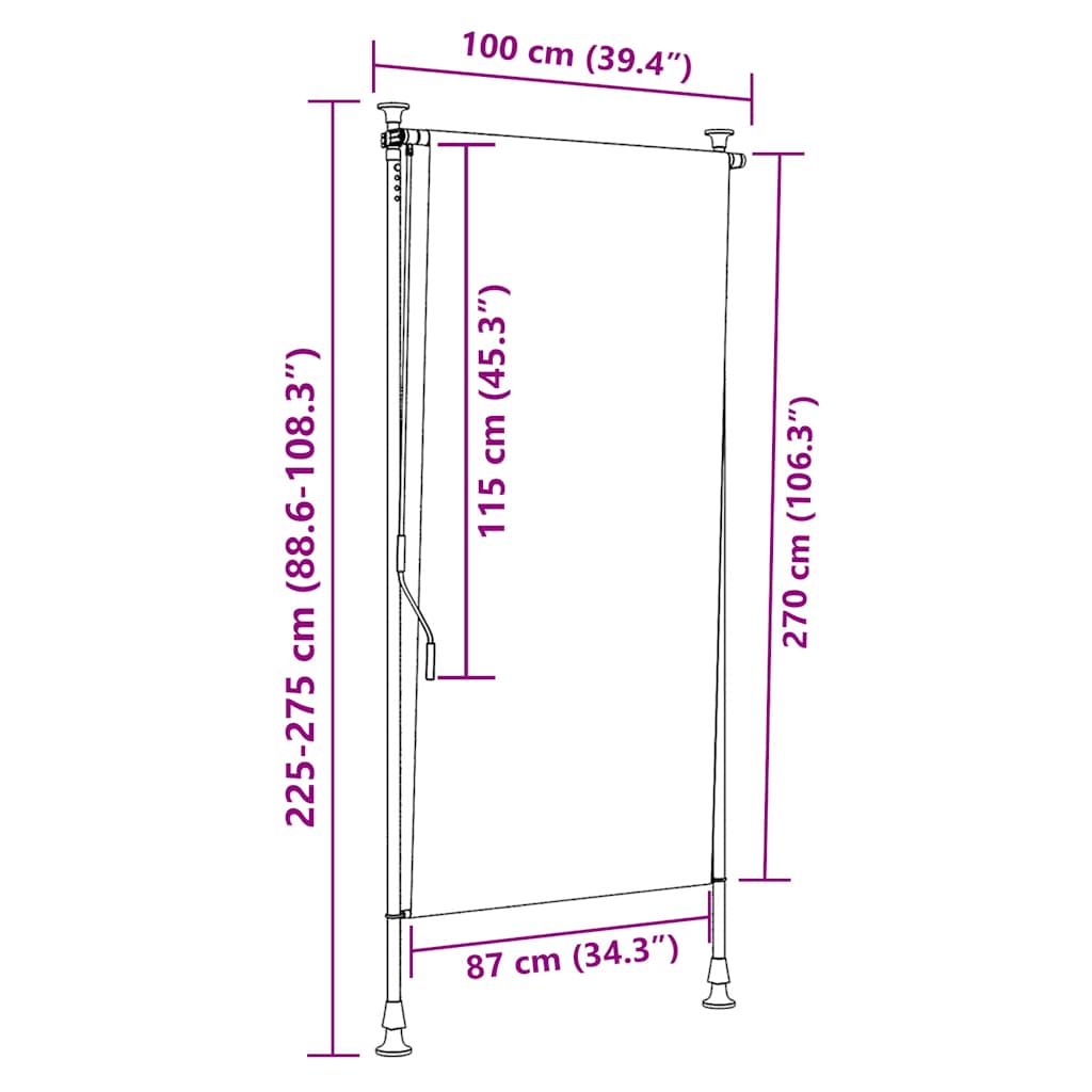 udendørs rullegardin 100x270 cm stof og stål gul og hvid