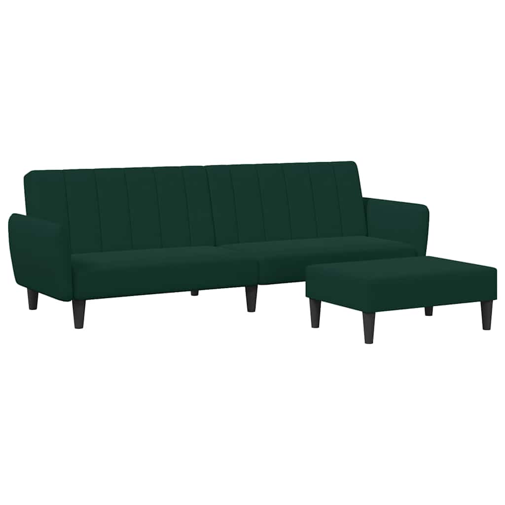 2-personers sovesofa med fodskammel velour mørkegrøn