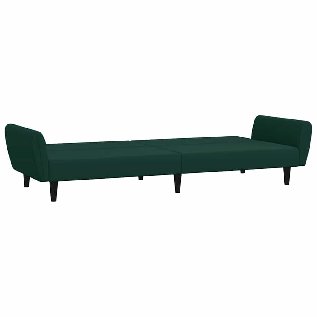 2-personers sovesofa med fodskammel velour mørkegrøn