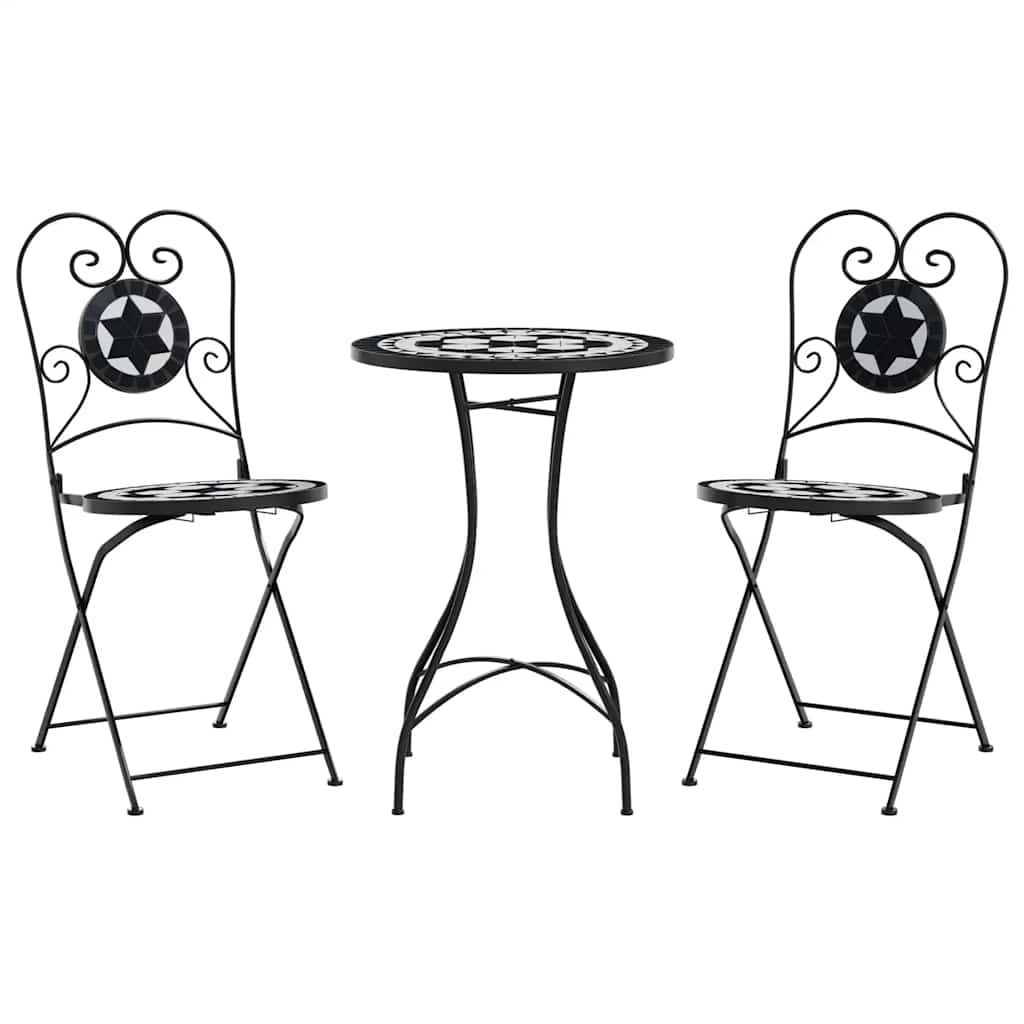 bistrosæt med mosaikdesign jern og keramik sort og hvid