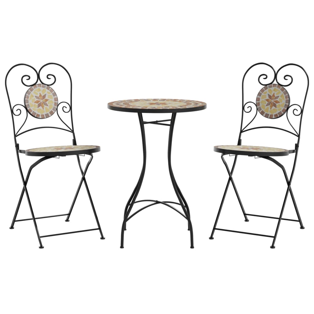 bistrosæt med mosaikdesign jern og keramik terrakotta og hvid