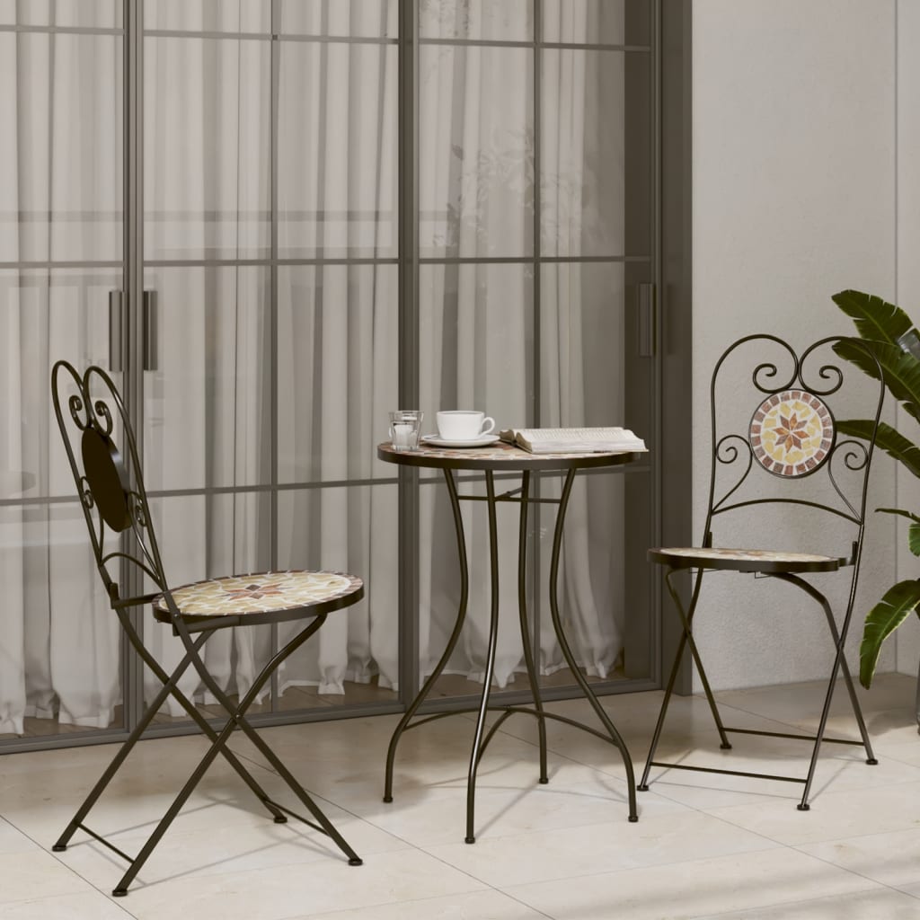 bistrosæt med mosaikdesign jern og keramik terrakotta og hvid