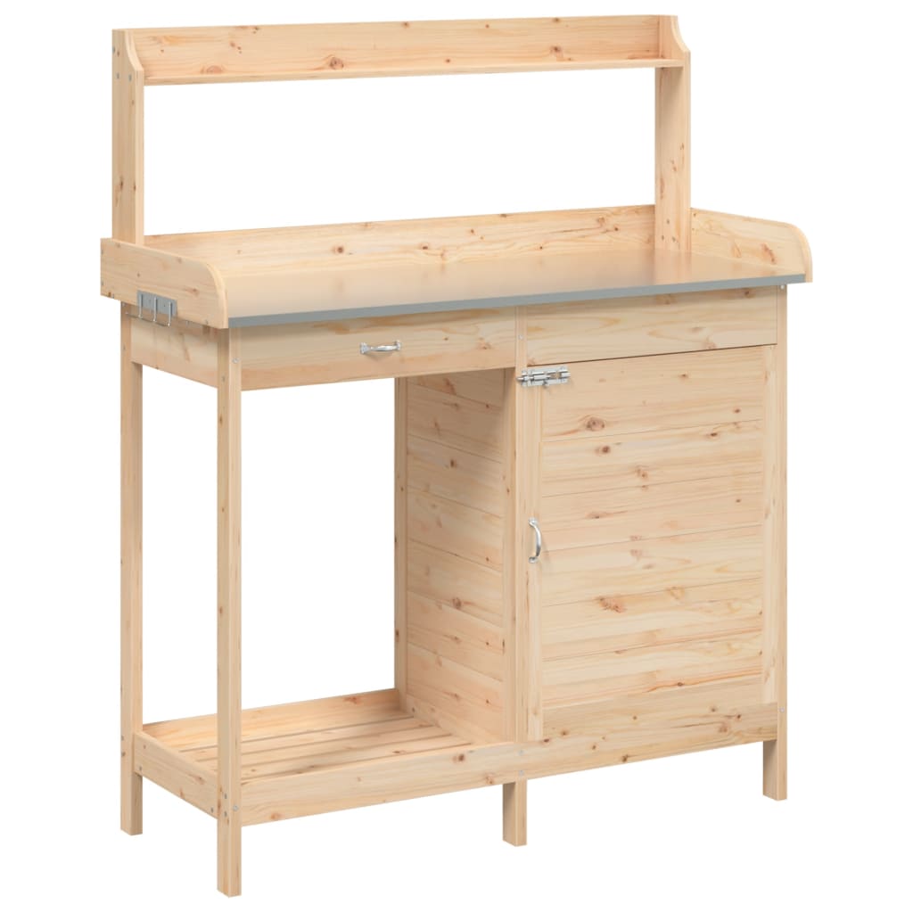 pottebænk med skab 110,5x45x124,5 cm massivt grantræ