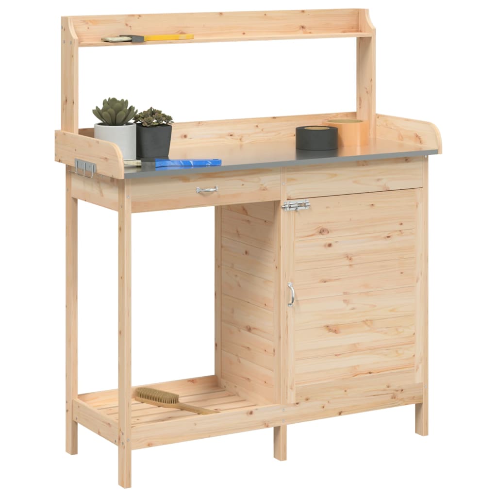 pottebænk med skab 110,5x45x124,5 cm massivt grantræ