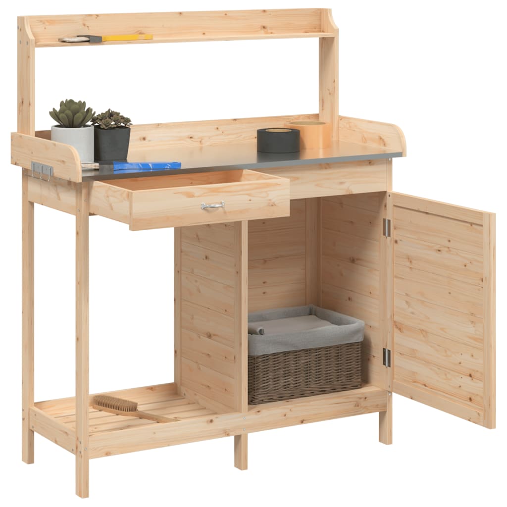 pottebænk med skab 110,5x45x124,5 cm massivt grantræ