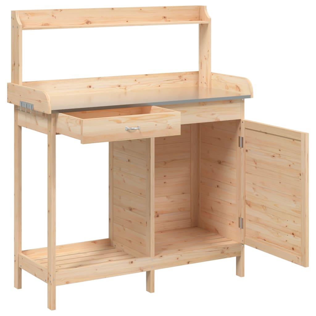 pottebænk med skab 110,5x45x124,5 cm massivt grantræ