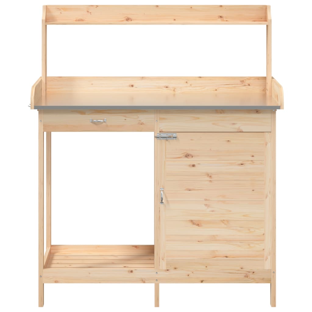 pottebænk med skab 110,5x45x124,5 cm massivt grantræ