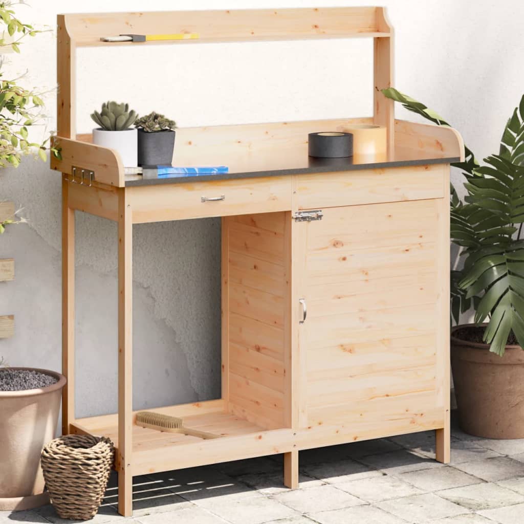 pottebænk med skab 110,5x45x124,5 cm massivt grantræ