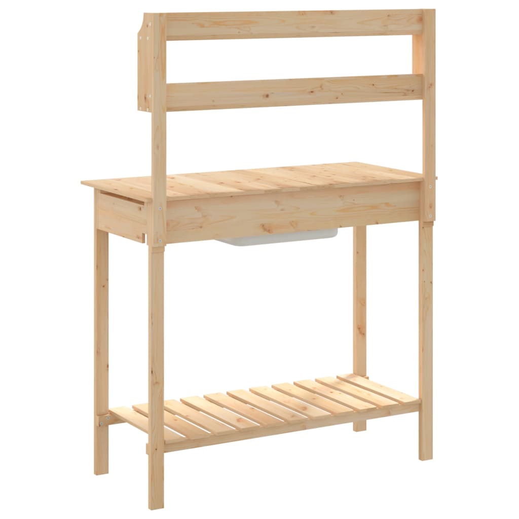 pottebænk med vask 147,5x44x139,5 cm massivt grantræ