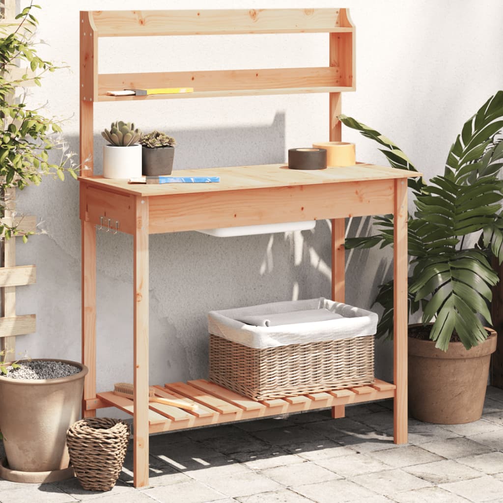 pottebænk med vask 147,5x44x139,5 cm massivt grantræ brun