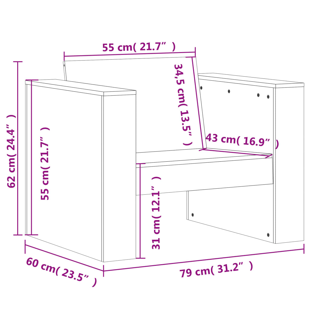 sofastol til haven 70x60x62 cm massivt fyrretræ hvid