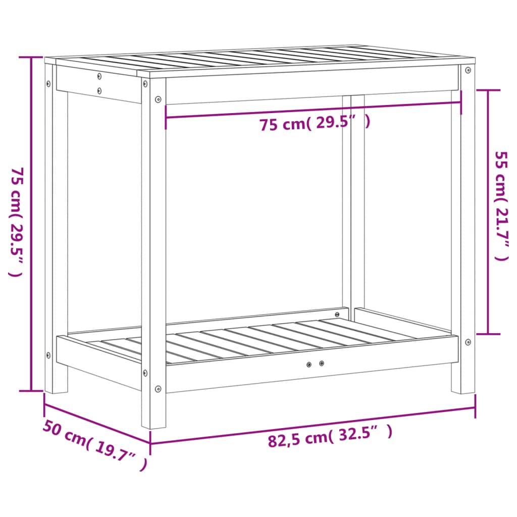 plantebord med hylde 82,5x50x75 cm massivt fyrretræ