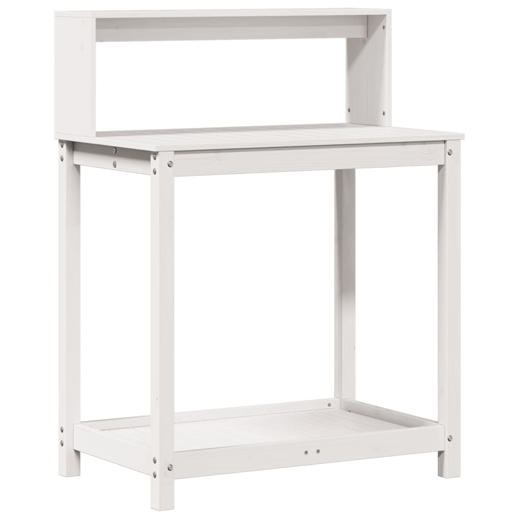 plantebord med hylder 82,5x50x109,5 cm massivt fyrretræ hvid