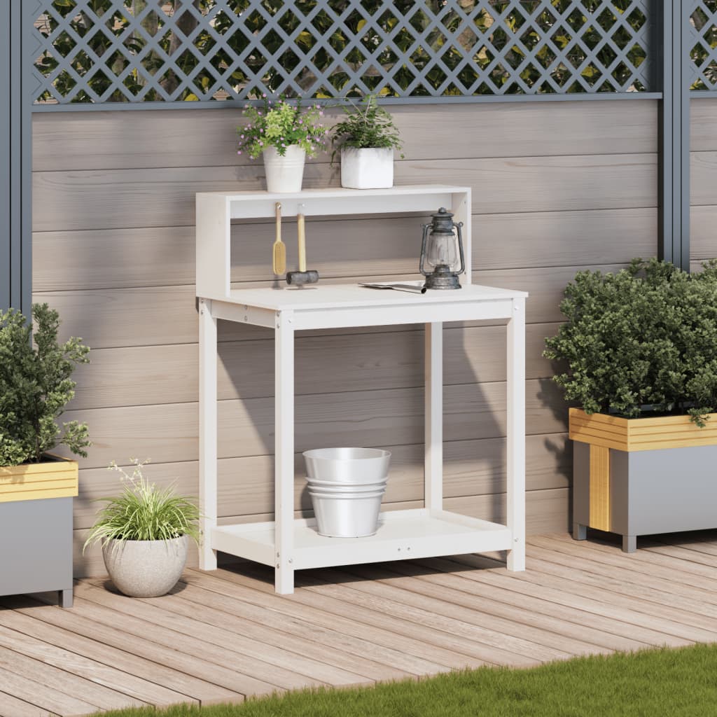 plantebord med hylder 82,5x50x109,5 cm massivt fyrretræ hvid