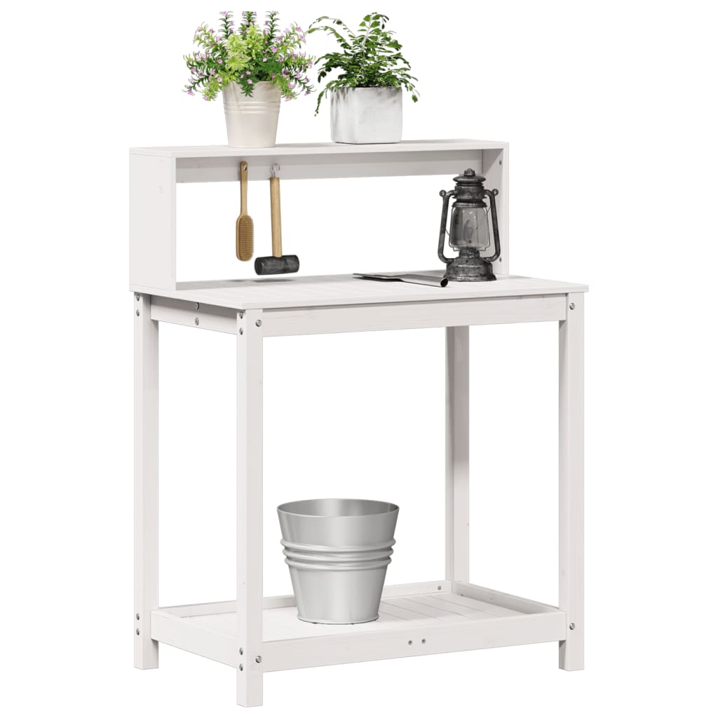 plantebord med hylder 82,5x50x109,5 cm massivt fyrretræ hvid