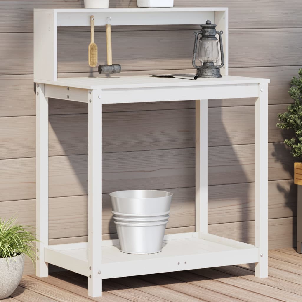 plantebord med hylder 82,5x50x109,5 cm massivt fyrretræ hvid