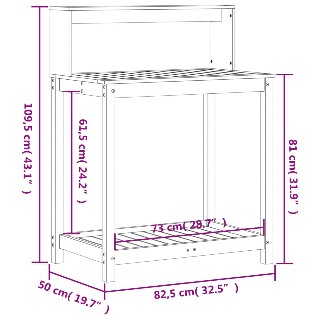 plantebord med hylder 82,5x50x109,5 cm massivt douglasgran