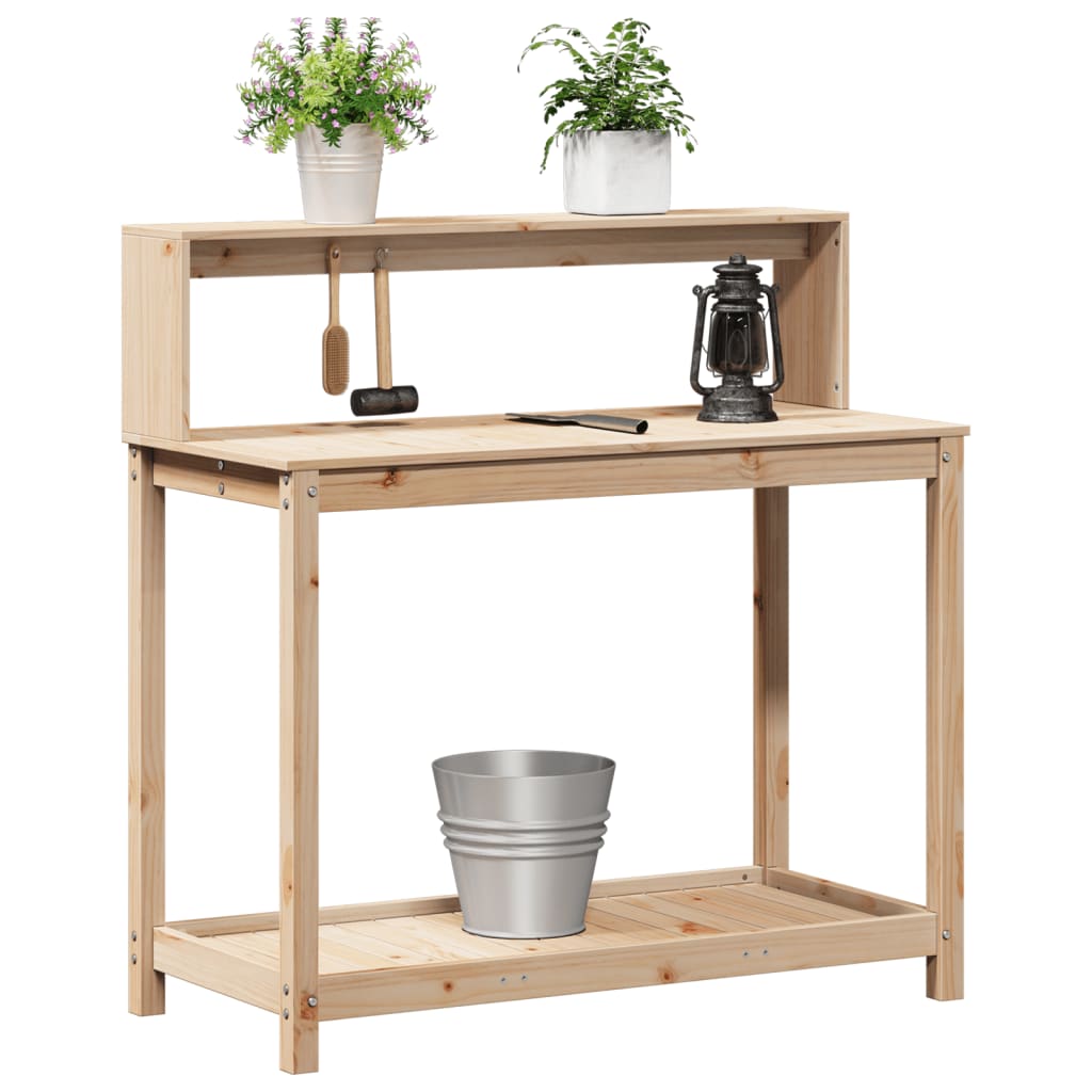 plantebord med hylder 108x50x109,5 cm massivt fyrretræ