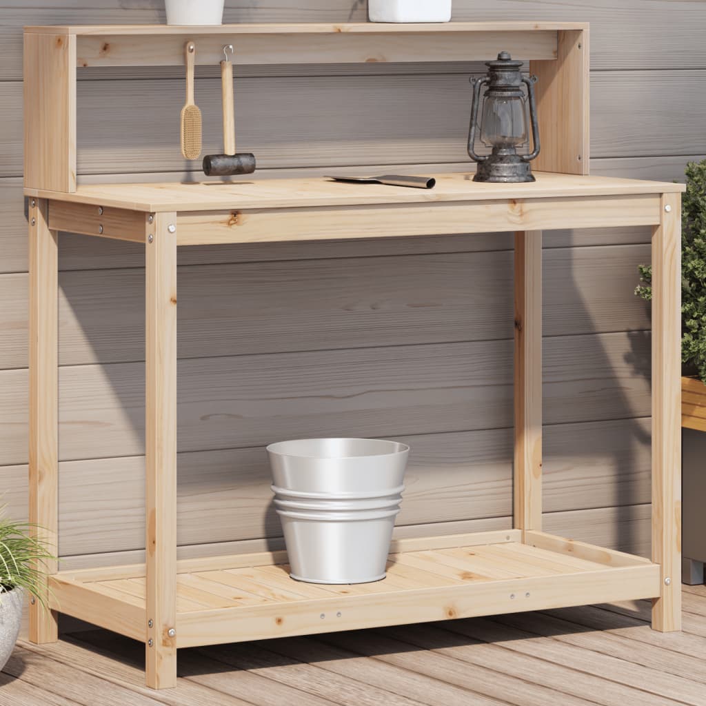 plantebord med hylder 108x50x109,5 cm massivt fyrretræ