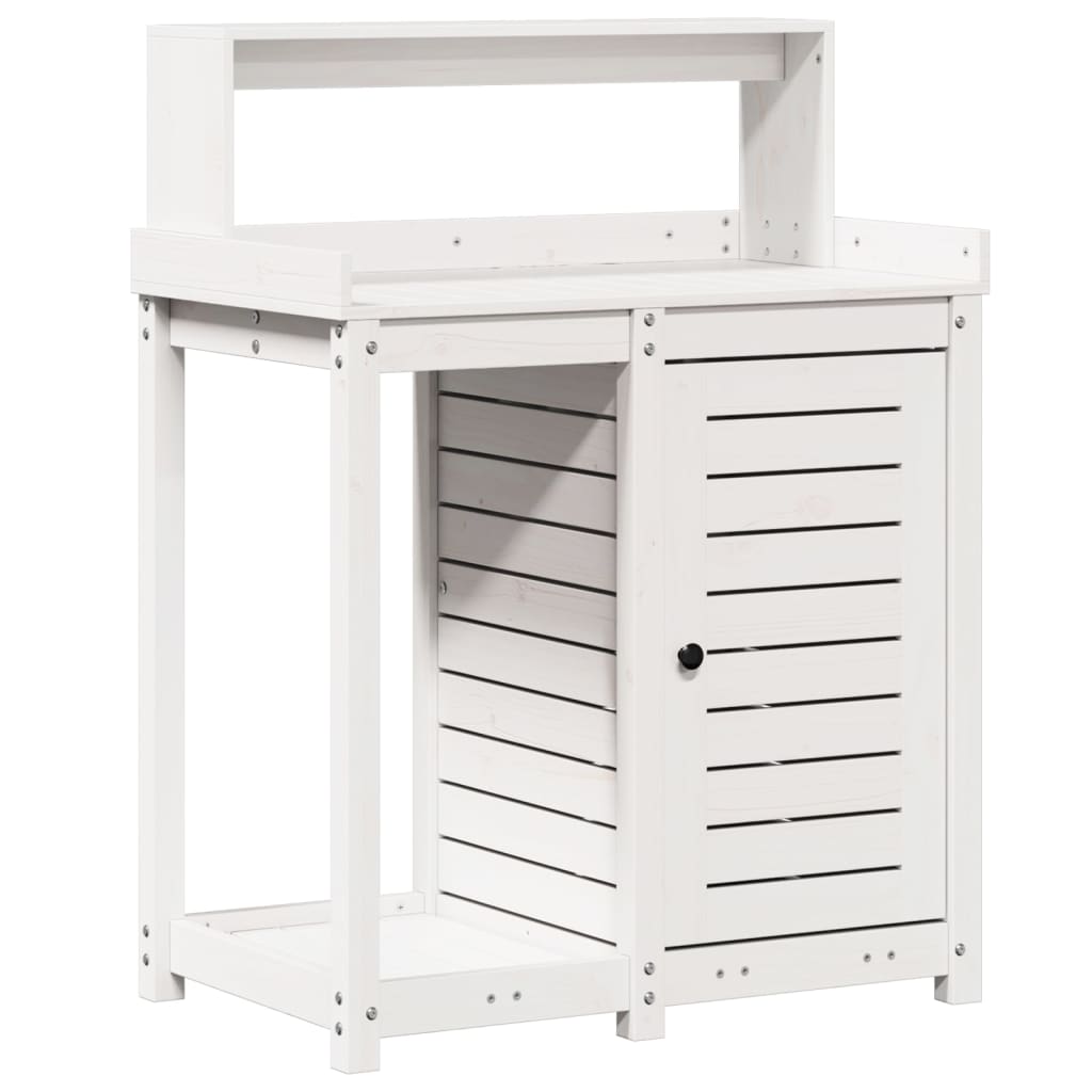 plantebord med hylder 82,5x50x109,5 cm massivt fyrretræ hvid