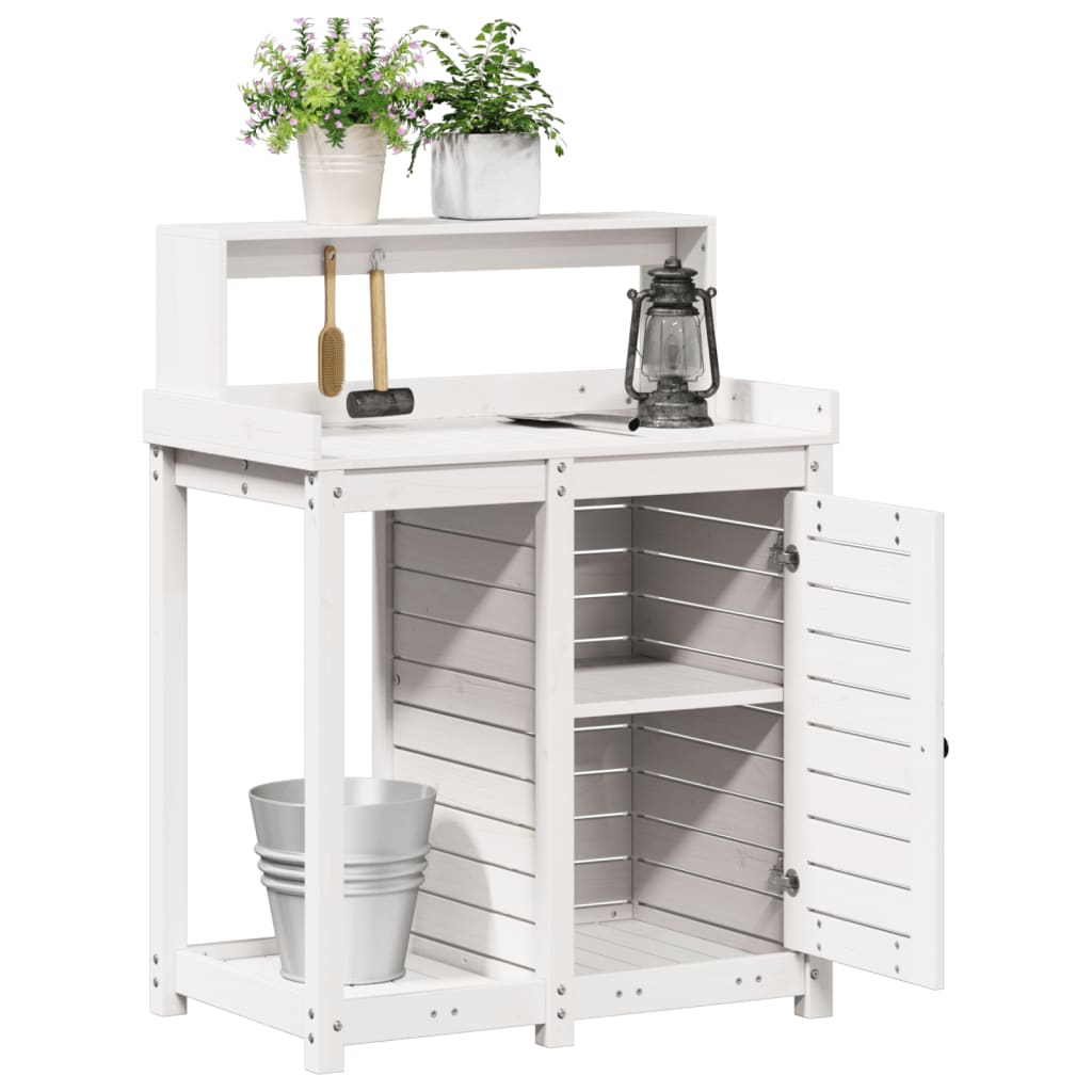 plantebord med hylder 82,5x50x109,5 cm massivt fyrretræ hvid