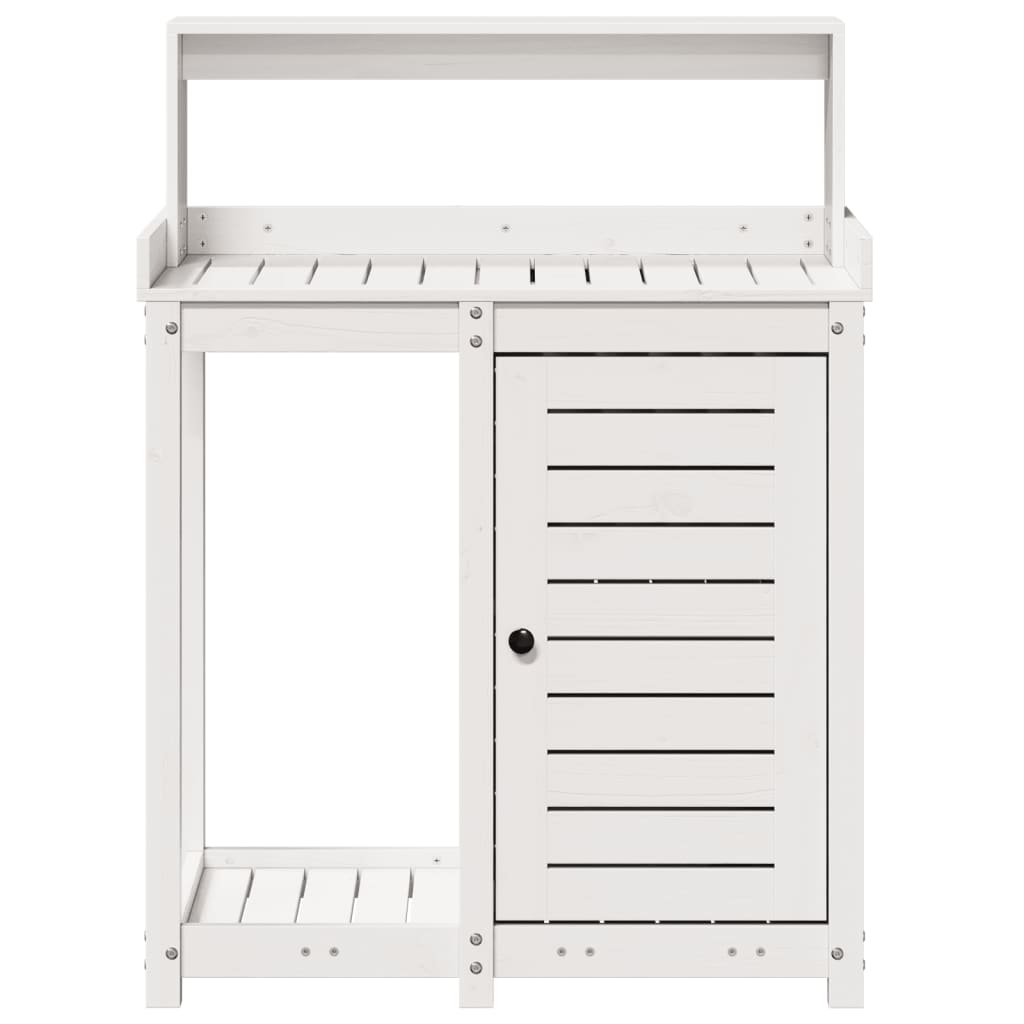 plantebord med hylder 82,5x50x109,5 cm massivt fyrretræ hvid