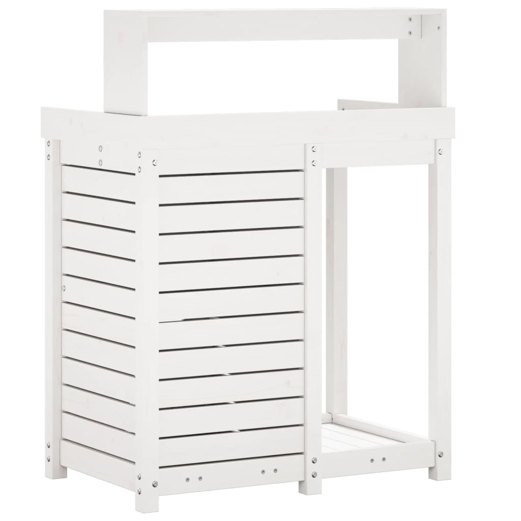 plantebord med hylder 82,5x50x109,5 cm massivt fyrretræ hvid