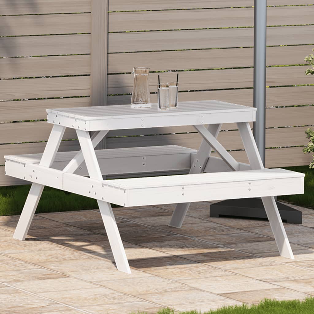 picnicbord 105x134x75 cm massivt fyrretræ hvid