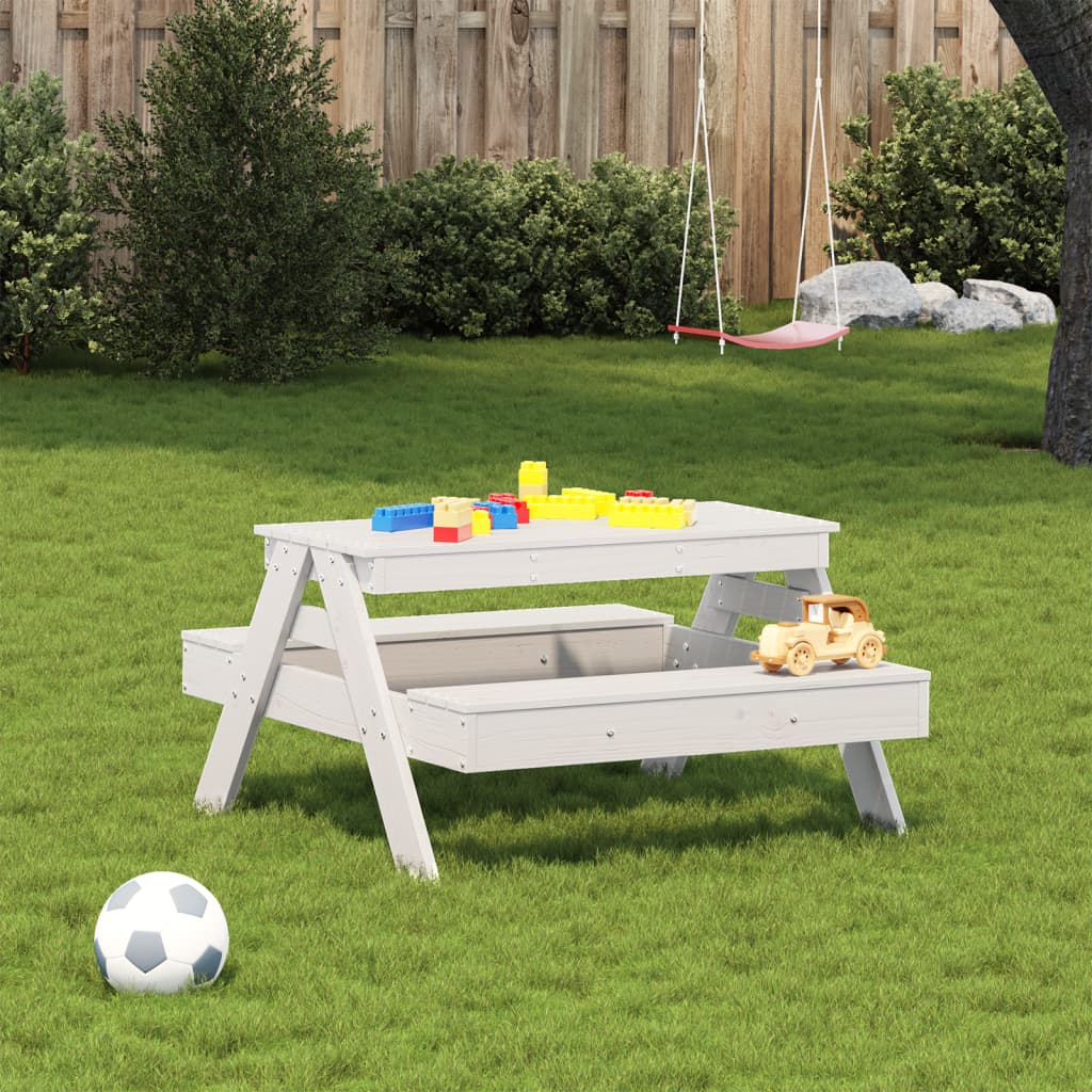 picnicbord til børn 88x97x52 cm massivt fyrretræ hvid