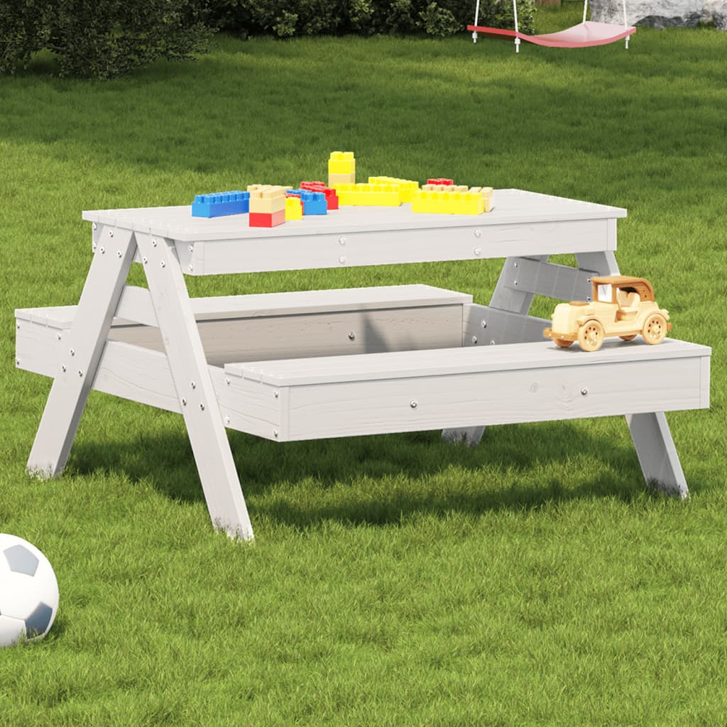 picnicbord til børn 88x97x52 cm massivt fyrretræ hvid
