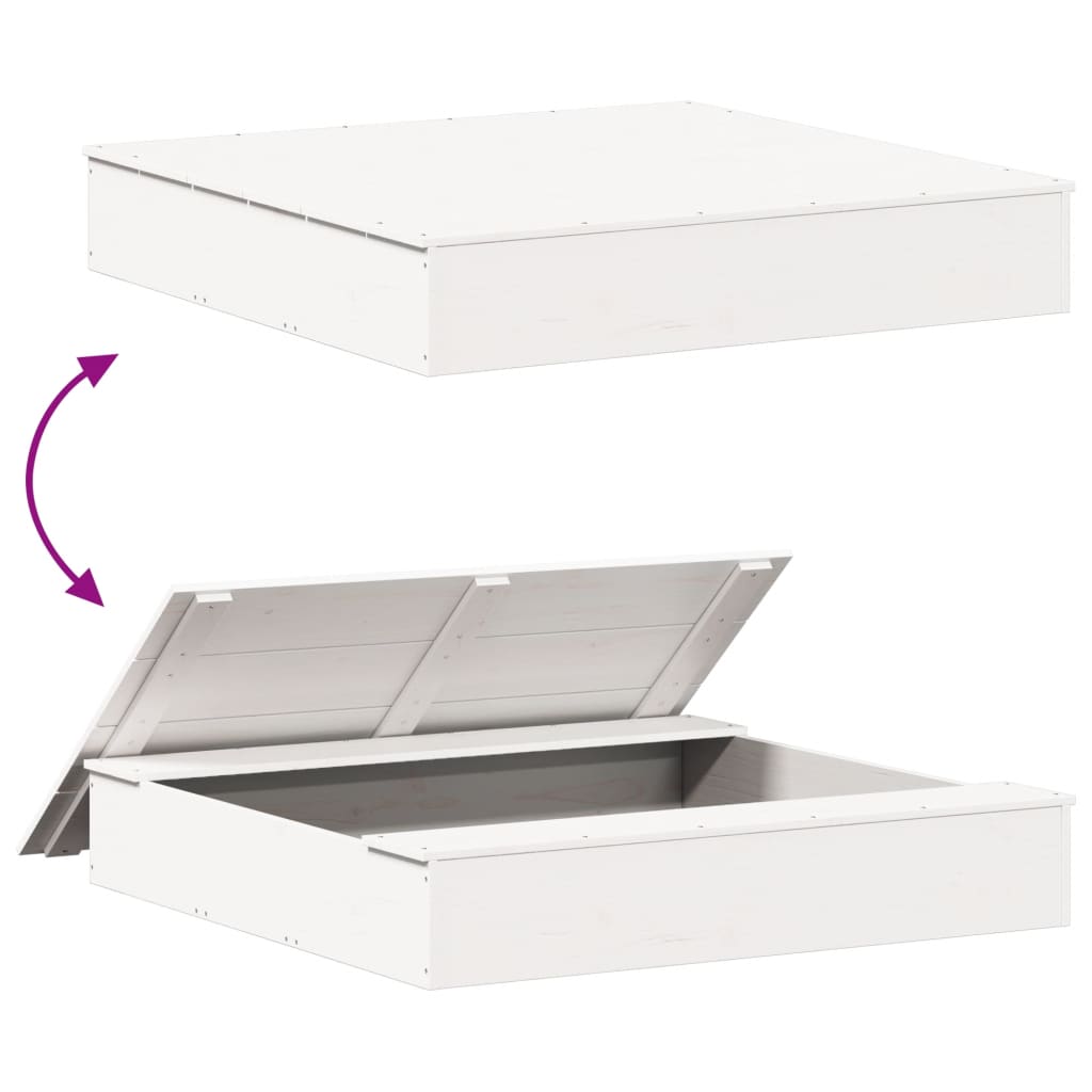 sandkasse med låg 111x111x19,5 cm massivt fyrretræ hvid