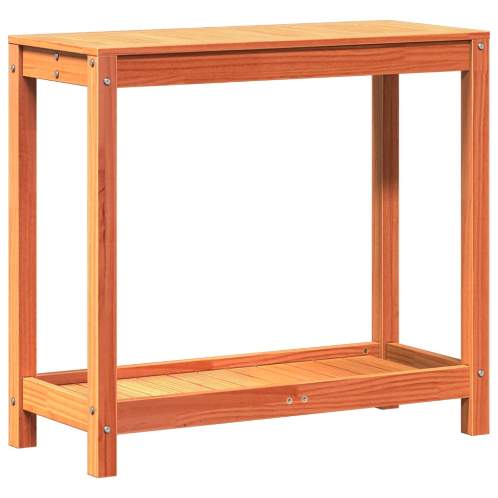 plantebord med hylde 82,5x35x75 cm massivt fyrretræ gyldenbrun