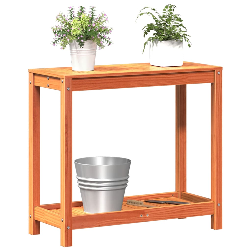 plantebord med hylde 82,5x35x75 cm massivt fyrretræ gyldenbrun