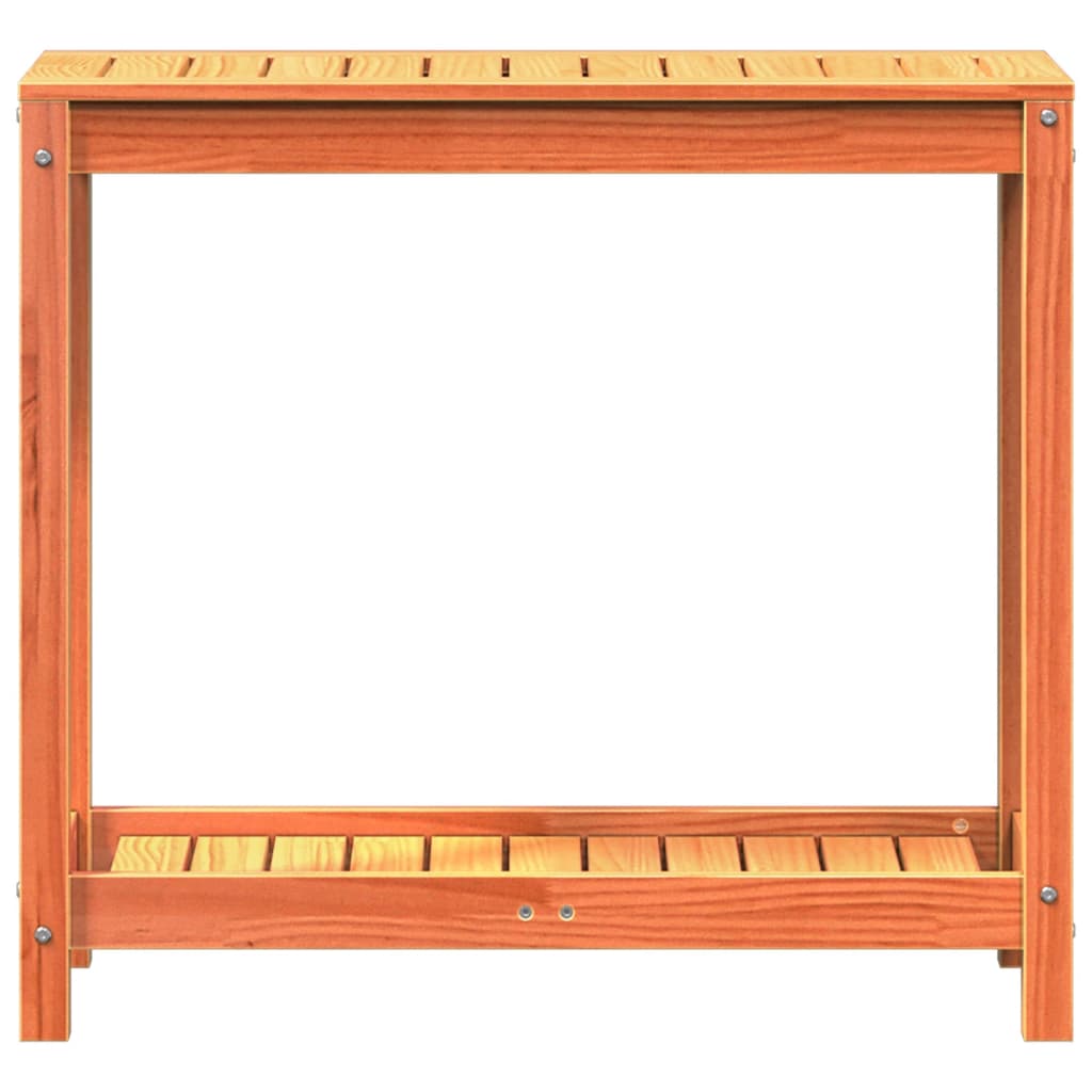 plantebord med hylde 82,5x35x75 cm massivt fyrretræ gyldenbrun