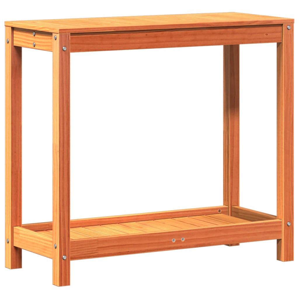 plantebord med hylde 82,5x35x75 cm massivt fyrretræ gyldenbrun