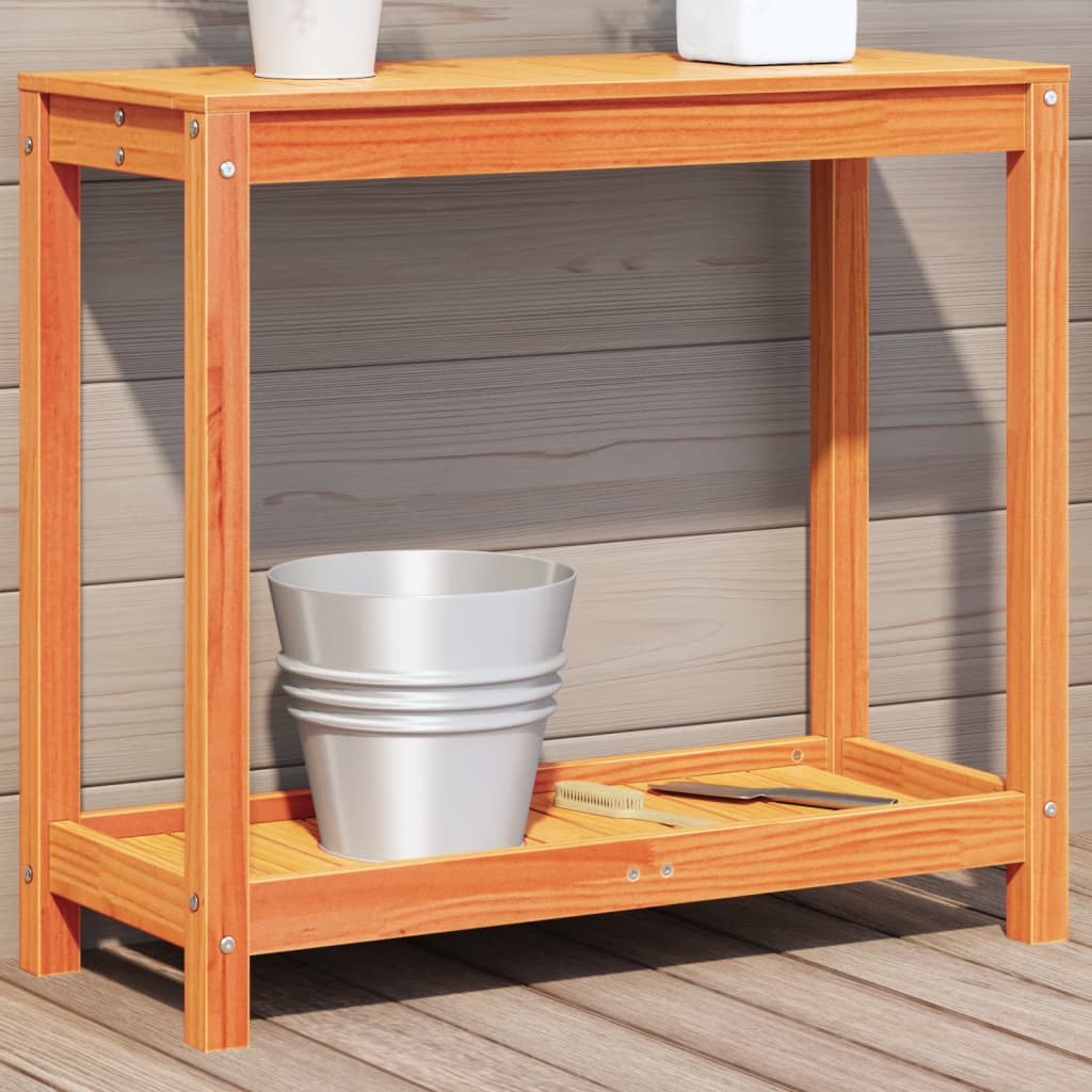 plantebord med hylde 82,5x35x75 cm massivt fyrretræ gyldenbrun